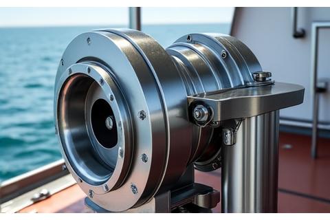 Custom-fabricated heavy-duty stainless steel winch assembly for a fishing vessel, showcasing robust construction.